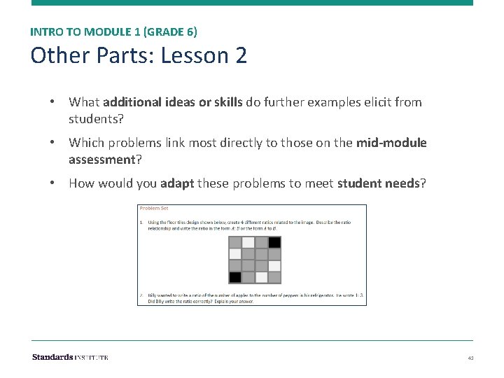 INTRO TO MODULE 1 (GRADE 6) Other Parts: Lesson 2 • What additional ideas