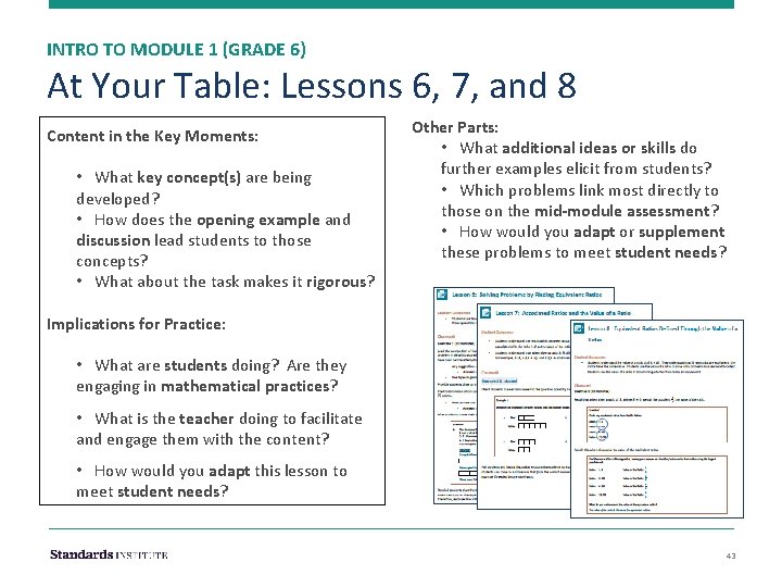 INTRO TO MODULE 1 (GRADE 6) At Your Table: Lessons 6, 7, and 8