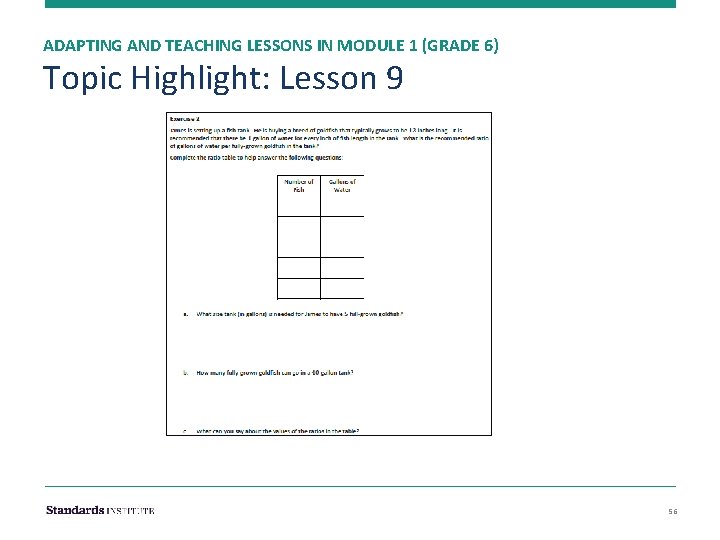 ADAPTING AND TEACHING LESSONS IN MODULE 1 (GRADE 6) Topic Highlight: Lesson 9 56