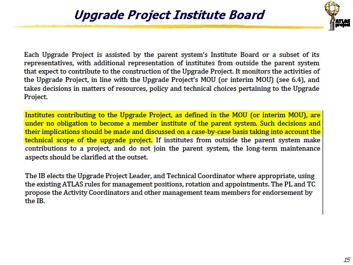 Upgrade Project Institute Board 15 