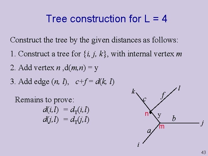 Tree construction for L = 4 Construct the tree by the given distances as
