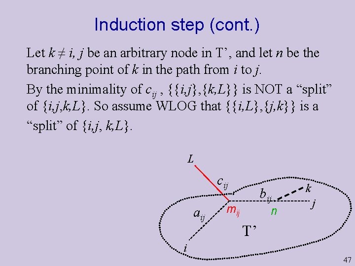 Induction step (cont. ) Let k ≠ i, j be an arbitrary node in