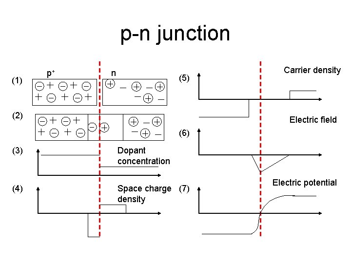 p-n junction (1) p+ n (5) (2) Carrier density Electric field (6) (3) Dopant