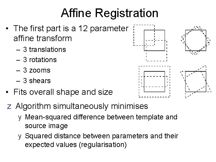 Affine Registration • The first part is a 12 parameter affine transform – – Affine Registration • The first part is a 12 parameter affine transform – –