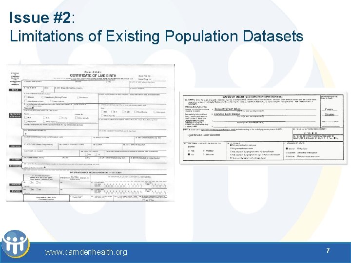 Issue #2: Limitations of Existing Population Datasets www. camdenhealth. org 7 