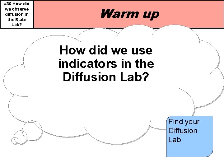 #30 How did we observe diffusion in the State Lab? Warm up How did