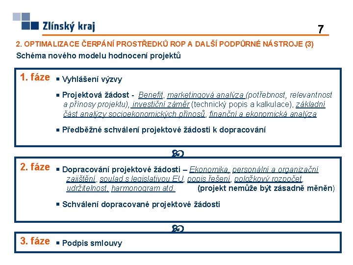 7 2. OPTIMALIZACE ČERPÁNÍ PROSTŘEDKŮ ROP A DALŠÍ PODPŮRNÉ NÁSTROJE (3) Schéma nového modelu