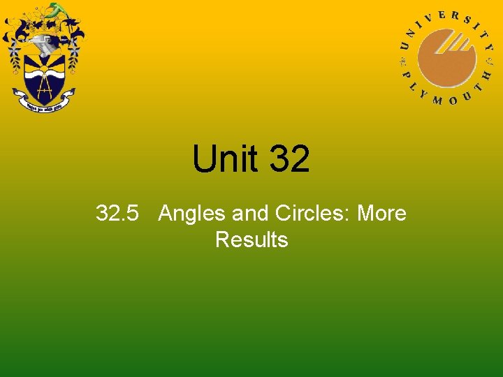 Unit 32 32. 5 Angles and Circles: More Results 