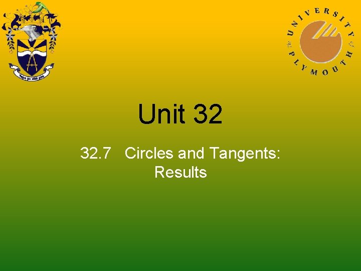 Unit 32 32. 7 Circles and Tangents: Results 