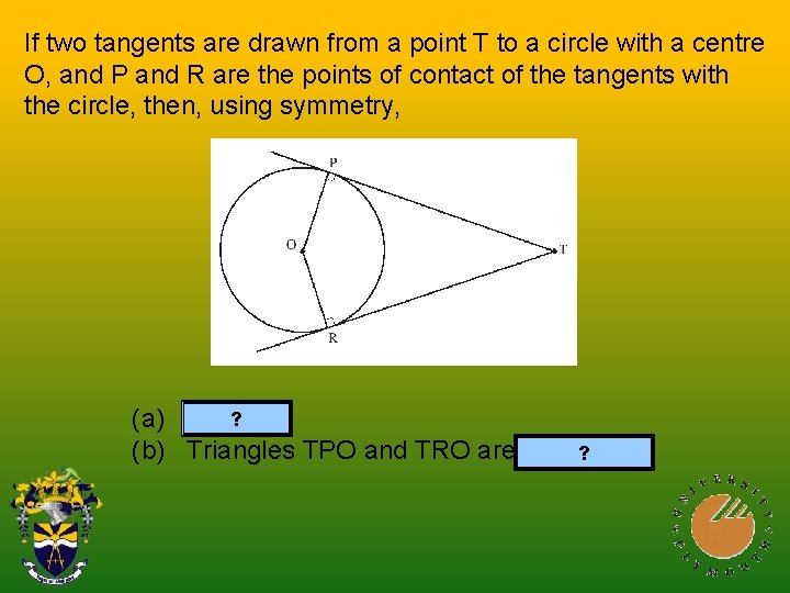 If two tangents are drawn from a point T to a circle with a