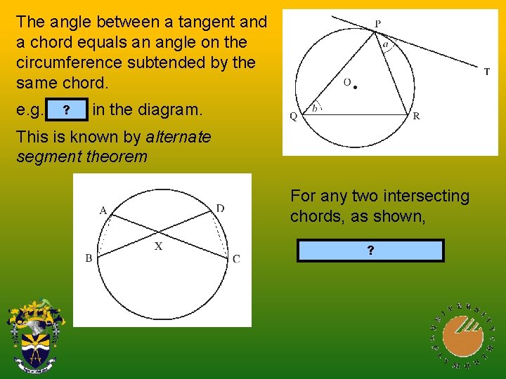 The angle between a tangent and a chord equals an angle on the circumference