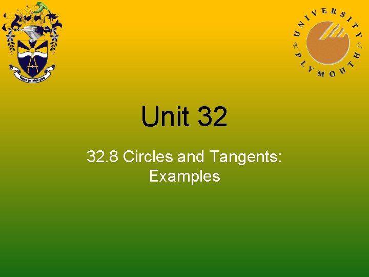 Unit 32 32. 8 Circles and Tangents: Examples 