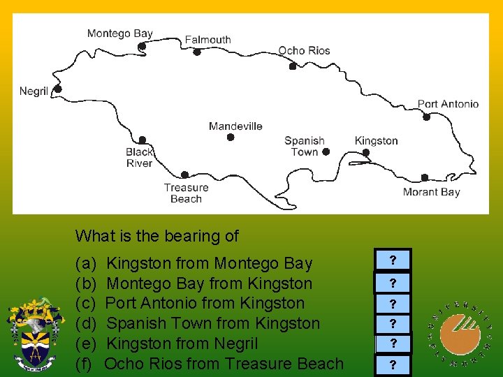 What is the bearing of (a) (b) (c) (d) (e) (f) Kingston from Montego