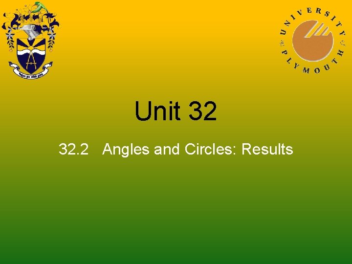 Unit 32 32. 2 Angles and Circles: Results 