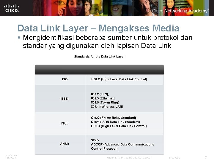 Data Link Layer – Mengakses Media § Mengidentifikasi beberapa sumber untuk protokol dan standar