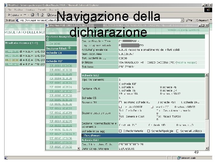Navigazione della dichiarazione 49 