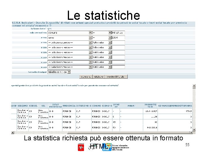 Le statistiche La statistica richiesta può essere ottenuta in formato 55 HTML…. 