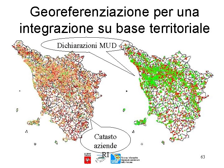 Georeferenziazione per una integrazione su base territoriale Dichiarazioni MUD Catasto aziende RI 63 