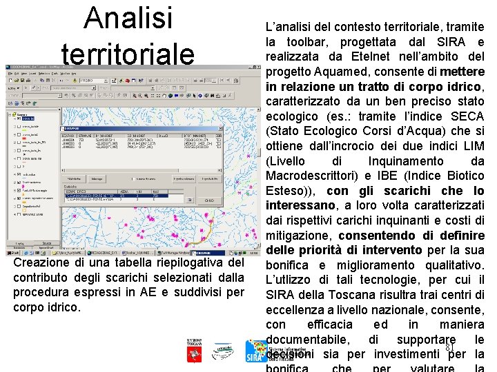 Analisi territoriale Creazione di una tabella riepilogativa del contributo degli scarichi selezionati dalla procedura