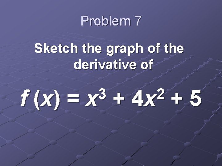 Problem 7 Sketch the graph of the derivative of f (x ) = 3