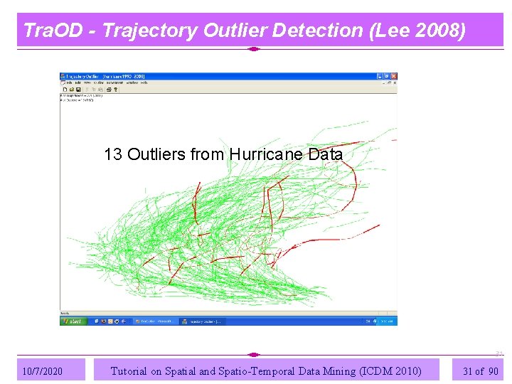 Tra. OD - Trajectory Outlier Detection (Lee 2008) 13 Outliers from Hurricane Data 31