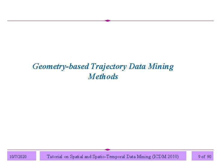 Geometry-based Trajectory Data Mining Methods 10/7/2020 Tutorial on Spatial and Spatio-Temporal Data Mining (ICDM
