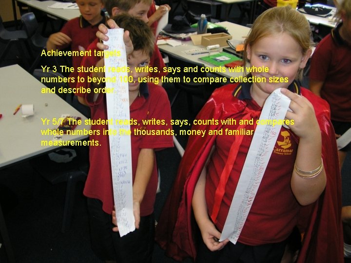 Achievement targets Yr 3 The student reads, writes, says and counts with whole numbers