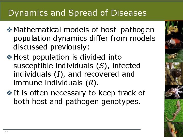 Dynamics and Spread of Diseases v Mathematical models of host–pathogen population dynamics differ from