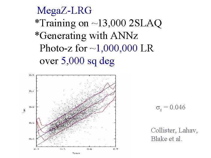 Mega. Z-LRG *Training on ~13, 000 2 SLAQ *Generating with ANNz Photo-z for ~1,