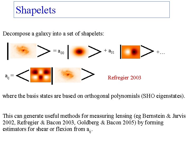 Shapelets Decompose a galaxy into a set of shapelets: | aij = < >