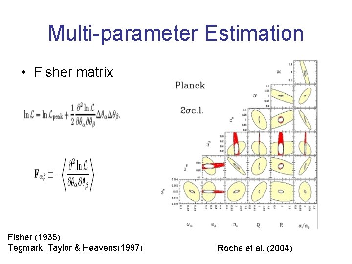 Multi-parameter Estimation • Fisher matrix Fisher (1935) Tegmark, Taylor & Heavens(1997) Rocha et al.