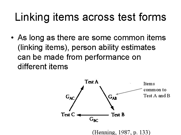 Linking items across test forms • As long as there are some common items