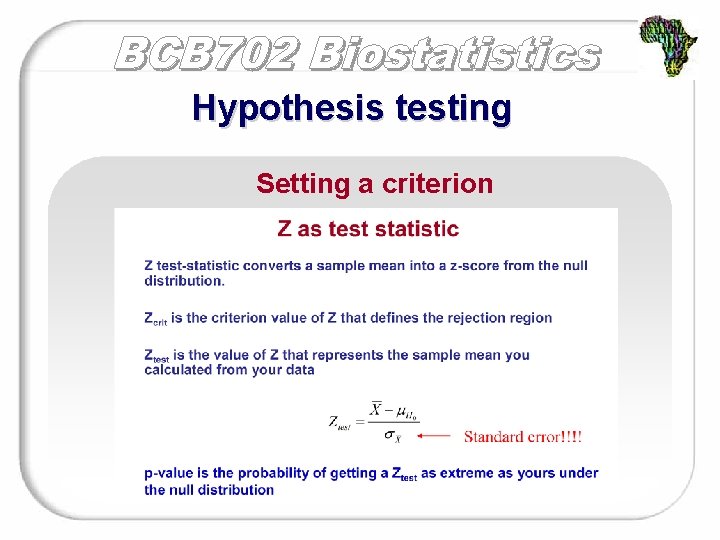 Hypothesis testing Setting a criterion 