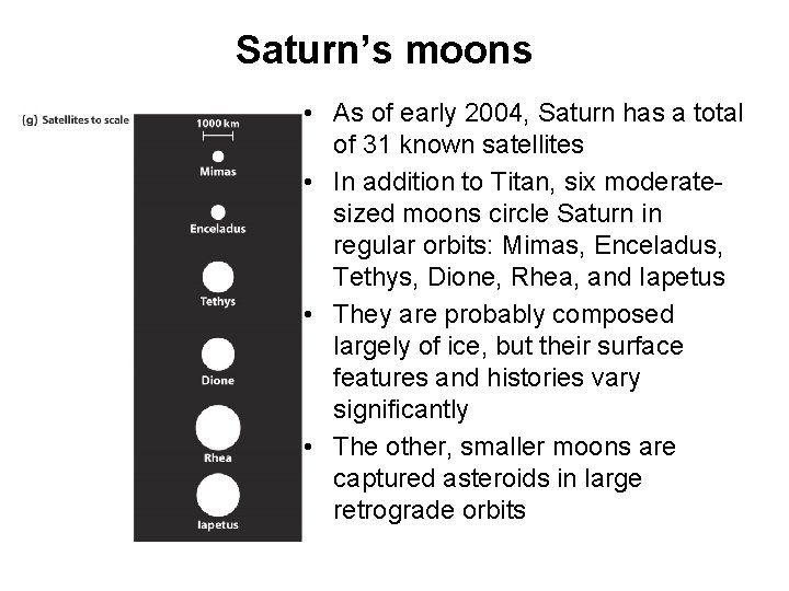 Saturn’s moons • As of early 2004, Saturn has a total of 31 known