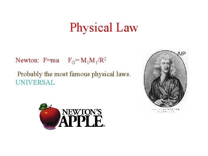 Physical Law Newton: F=ma FG= M 1 M 1/R 2 Probably the most famous