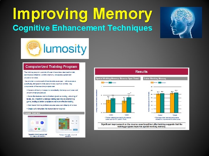 Improving Memory Cognitive Enhancement Techniques 