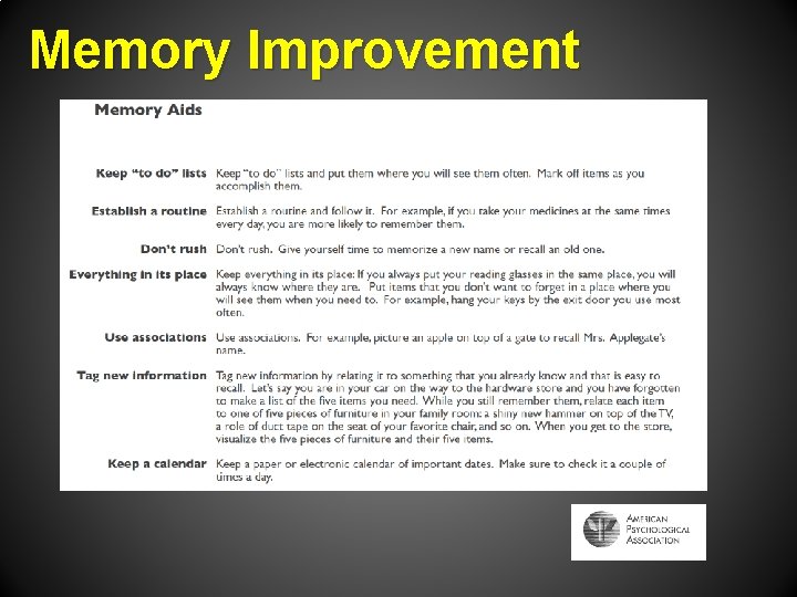 Memory Improvement 