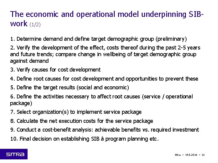 The economic and operational model underpinning SIBwork (1/2) 1. Determine demand define target demographic