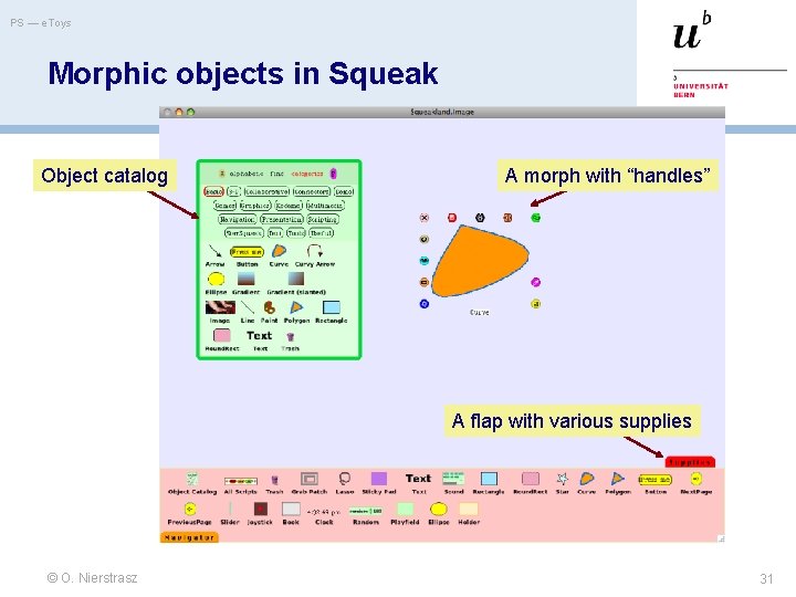 PS — e. Toys Morphic objects in Squeak Object catalog A morph with “handles”