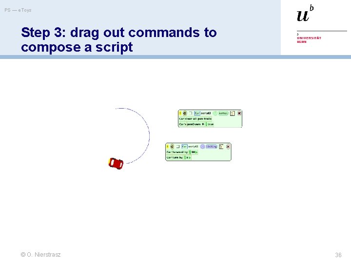 PS — e. Toys Step 3: drag out commands to compose a script ©