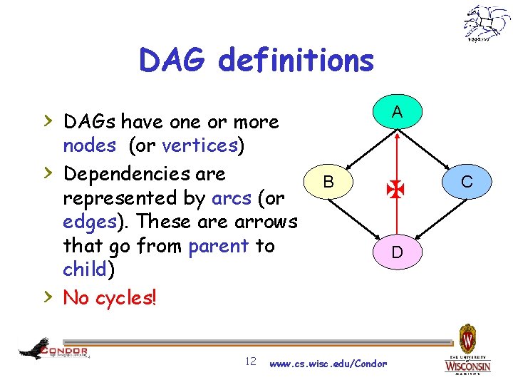 DAG definitions > DAGs have one or more > > nodes (or vertices) Dependencies
