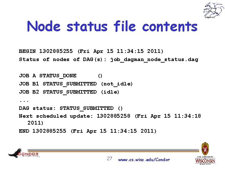Node status file contents BEGIN 1302885255 (Fri Apr 15 11: 34: 15 2011) Status