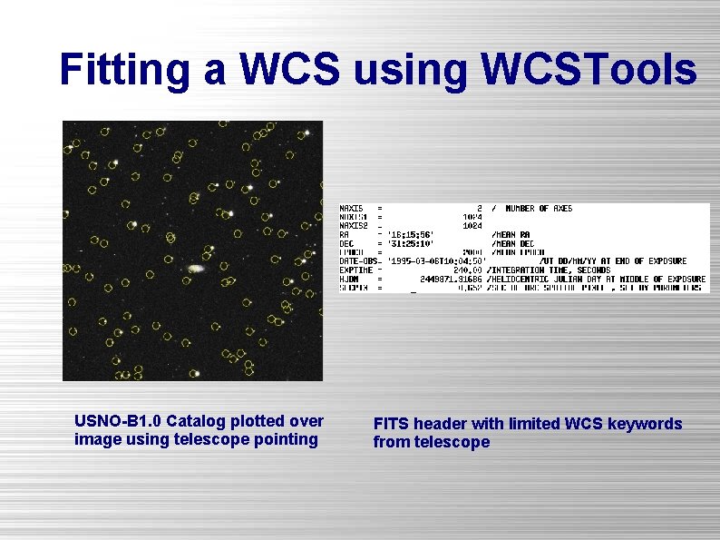 Fitting a WCS using WCSTools USNO-B 1. 0 Catalog plotted over image using telescope