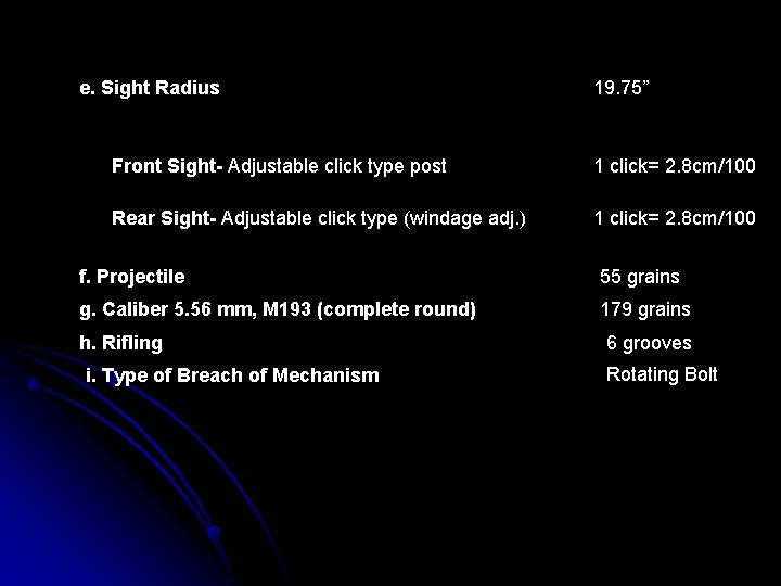 e. Sight Radius 19. 75” Front Sight- Adjustable click type post 1 click= 2.