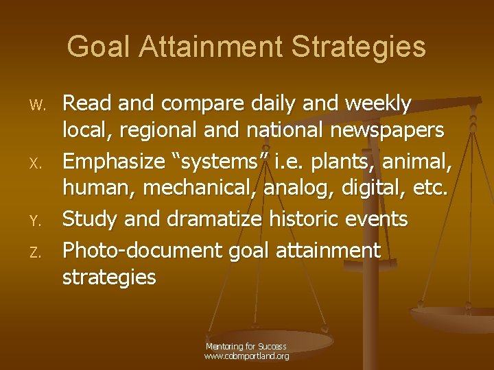 Goal Attainment Strategies W. X. Y. Z. Read and compare daily and weekly local,