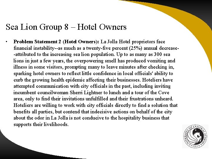 Sea Lion Group 8 – Hotel Owners • Problem Statement 2 (Hotel Owners): La