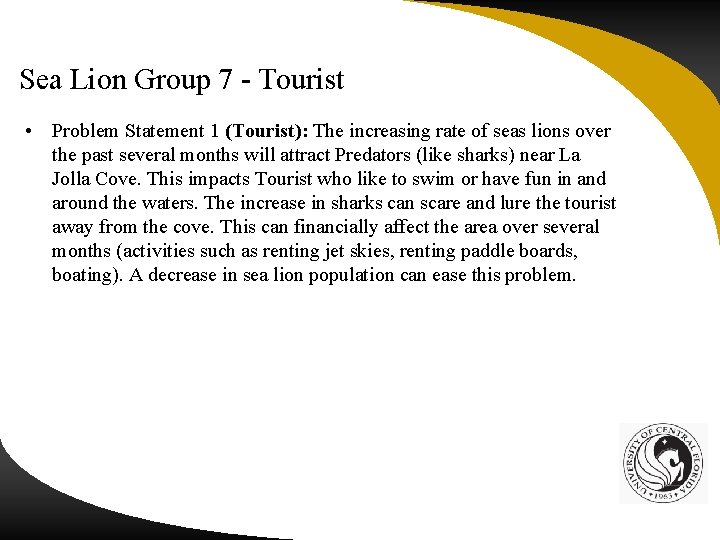 Sea Lion Group 7 - Tourist • Problem Statement 1 (Tourist): The increasing rate