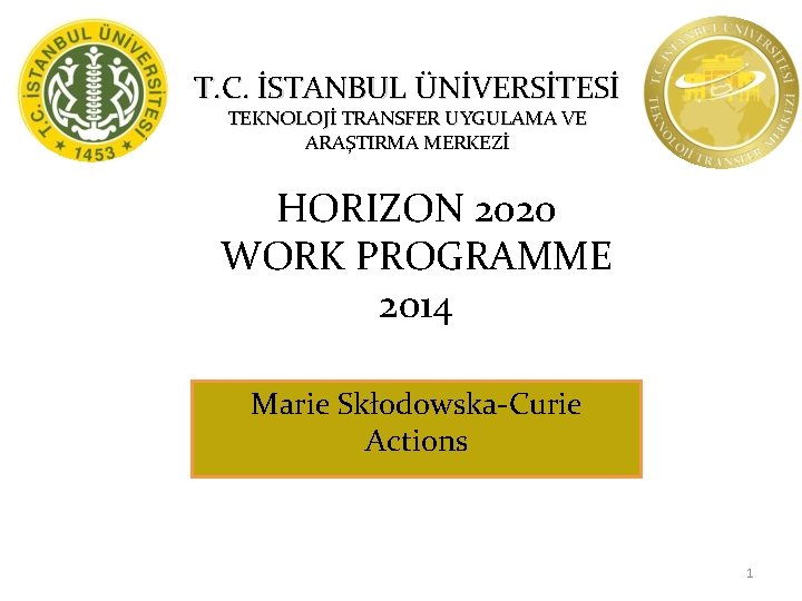 T. C. İSTANBUL ÜNİVERSİTESİ TEKNOLOJİ TRANSFER UYGULAMA VE ARAŞTIRMA MERKEZİ HORIZON 2020 WORK PROGRAMME