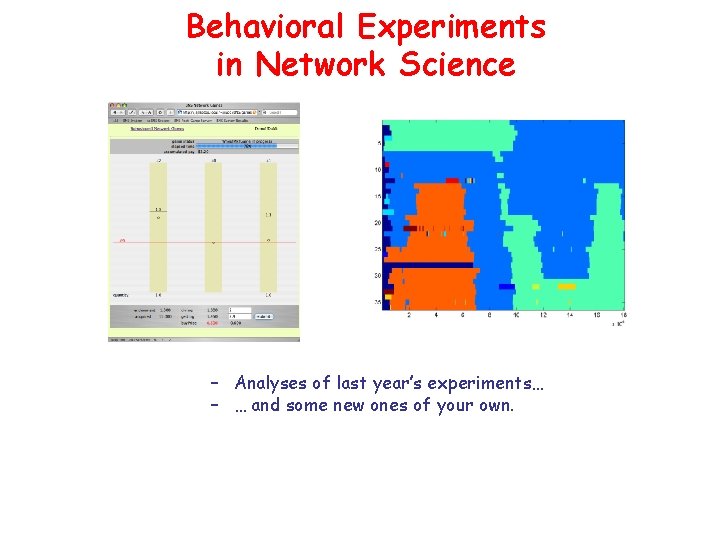 Behavioral Experiments in Network Science – Analyses of last year’s experiments… – … and