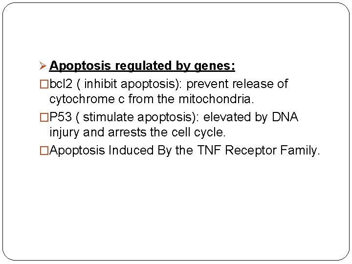 Ø Apoptosis regulated by genes: �bcl 2 ( inhibit apoptosis): prevent release of cytochrome Ø Apoptosis regulated by genes: �bcl 2 ( inhibit apoptosis): prevent release of cytochrome